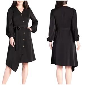 Standards & Practices NWT Natalia Solid Button-Up Wrap Lantern Sleeve Dress 3X